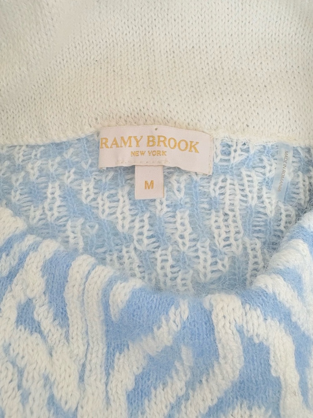 Ramy Brook NEW Animal Jacquard Sweater Vest MEDIUM Wool Alpaca Blue Mock Neck - Picture 9 of 11